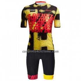 Completo Maglia + Pantaloncino con bretelle Santini 2023 La Fleche Wallonne Manica Corta Giallo Nero Rosso